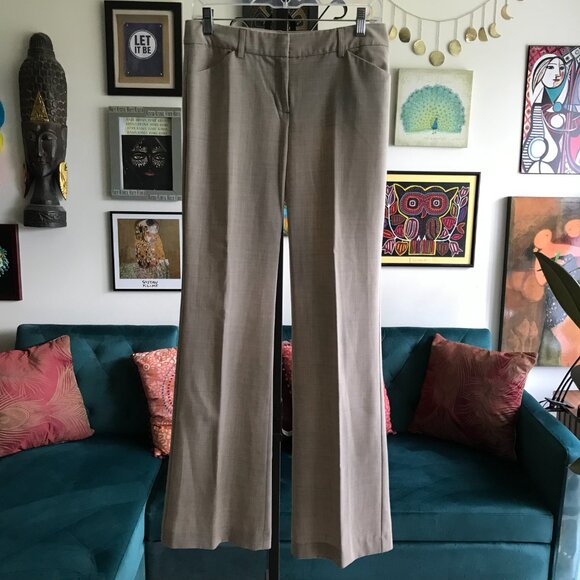 EXPRESS size 4 Beige Stretch EDITOR Wide Leg Flare Dress Pants - Picture 1 of 4